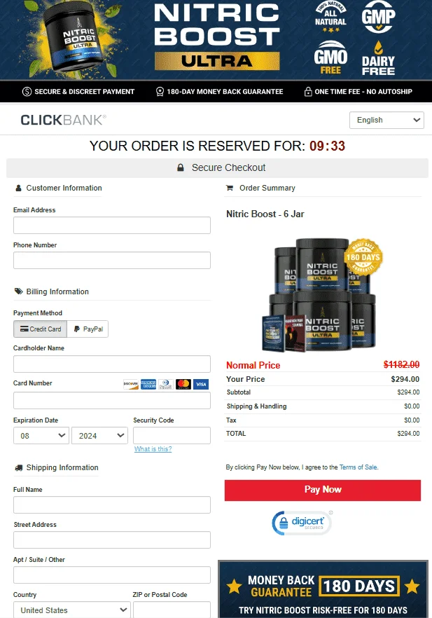 Nitric Boost Ultra Checkout Page